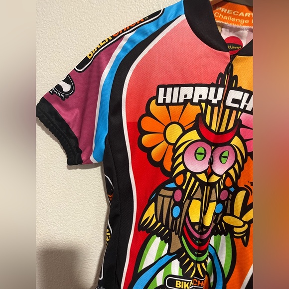 World Jerseys Biker Hippy Chick Zip Up Short Sleeve Active Top Groovy Size M - Picture 11 of 16